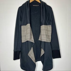 Nicholas K Open Cardigan Sweater Black with Plaid contrast Sz M Lagenlook